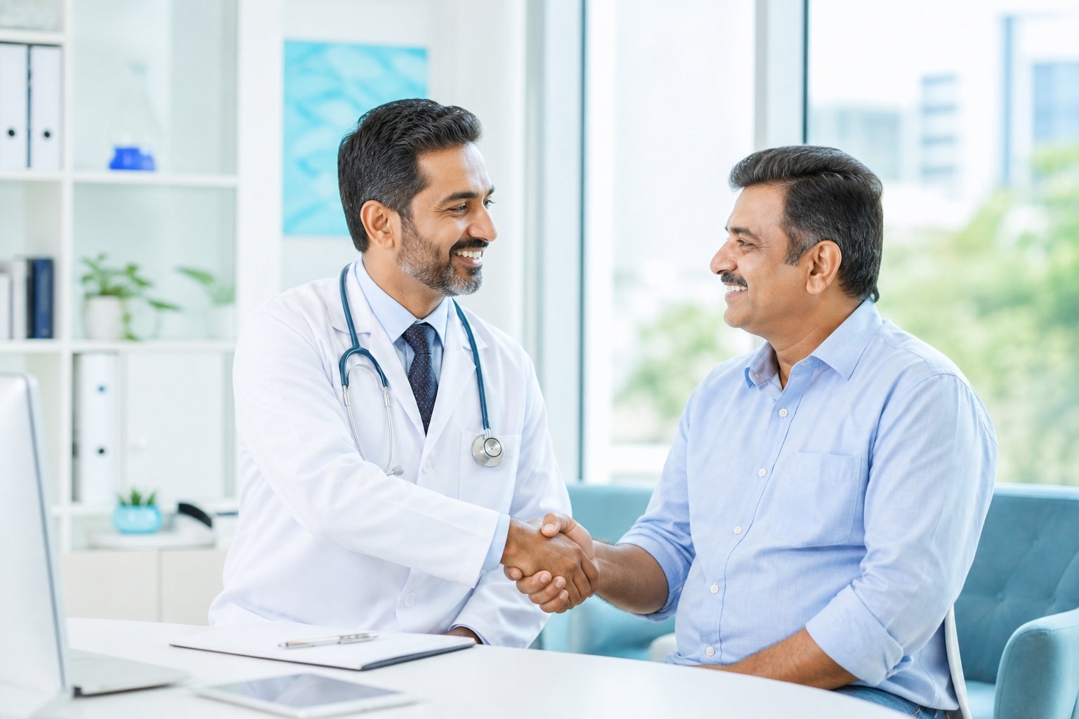 Doctor reassuring a patient at Arogya